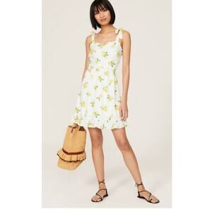 SLATE & WILLOW White Lemon Print Sweetheart Neckline Tie Shoulders Dress Small